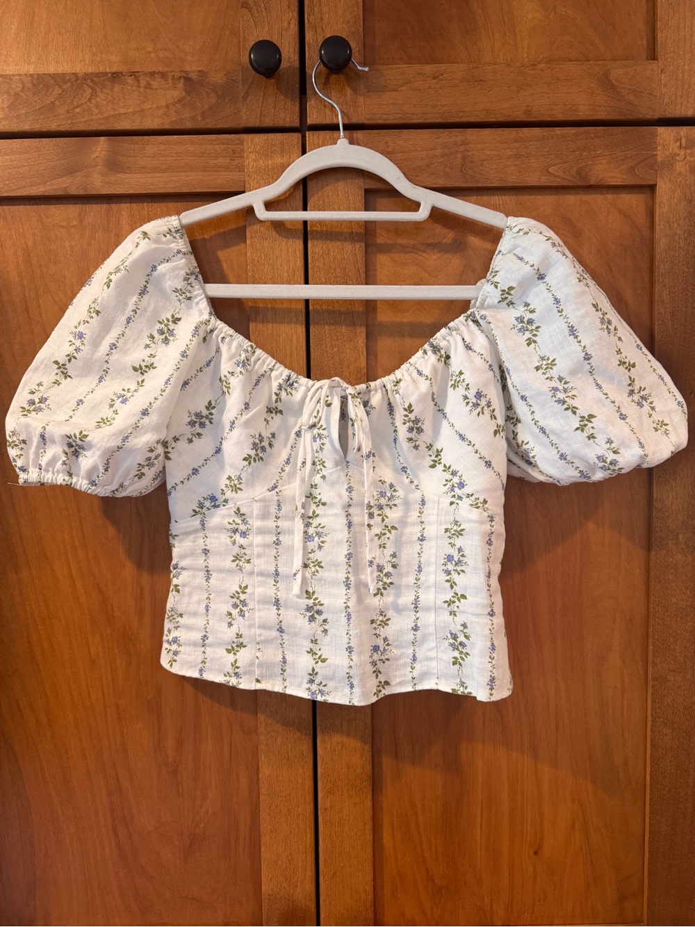 Reformation Linen Corset Puff-Sleeve Top